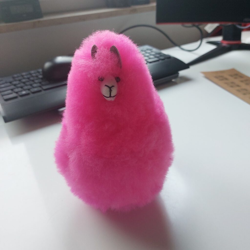 pinkfarbenes Alpaka Kuscheltier - pink im Februar