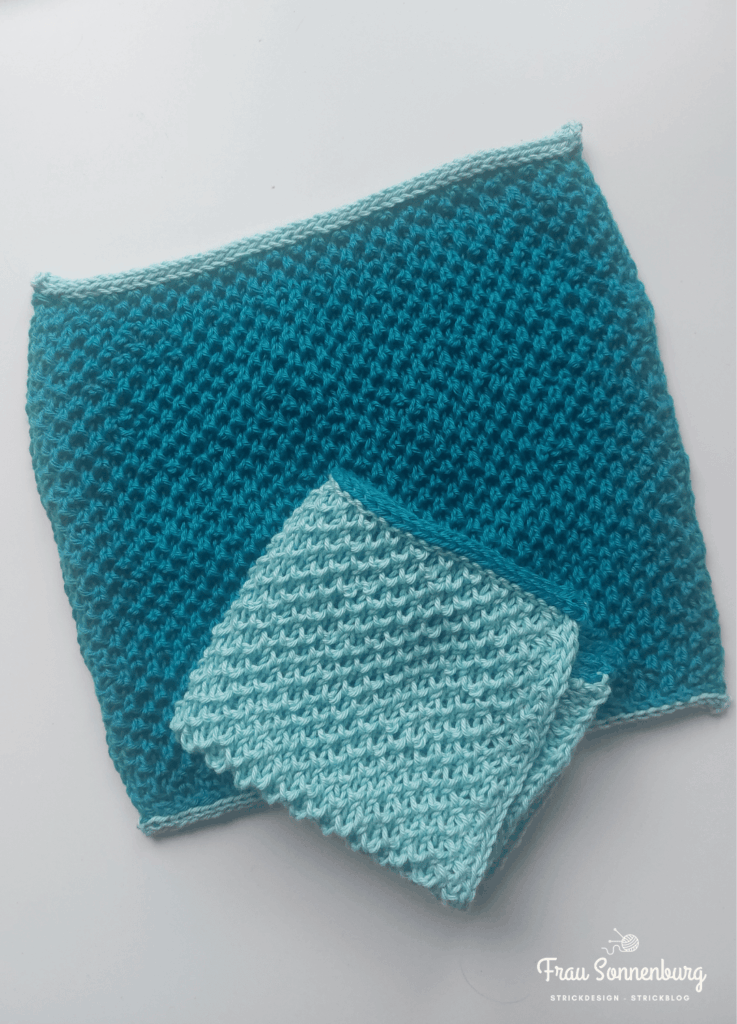 gestrickte Waschlappen mit Strukturmuster, in petrol/Türkis und Türkis / Petrol, Baumwolle